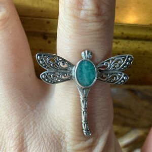 Natural Emerald Sterling Silver Dragonfly Ring Size 9